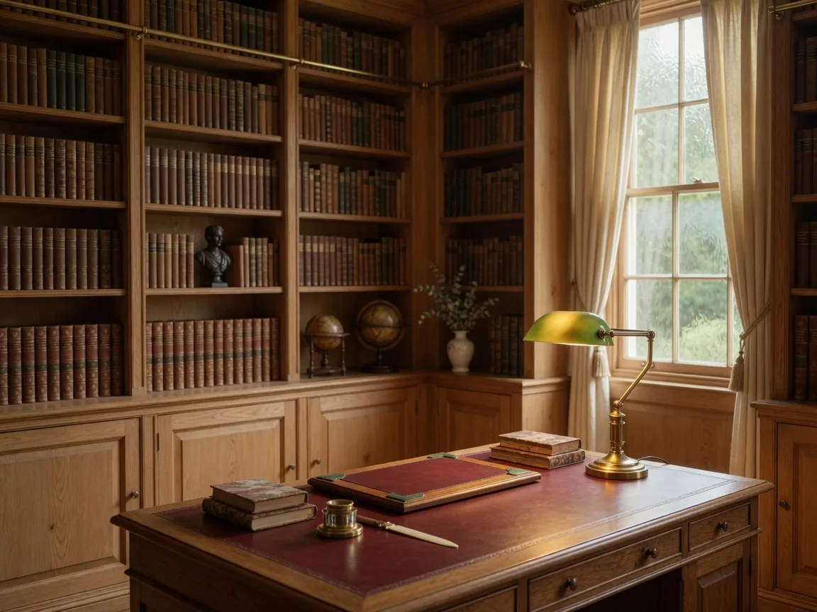 Home study with warm interior