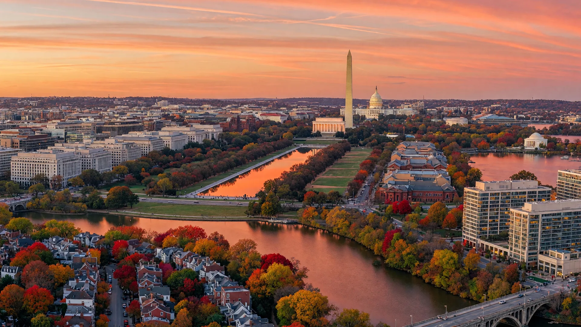 Washington DC skyline at sunset