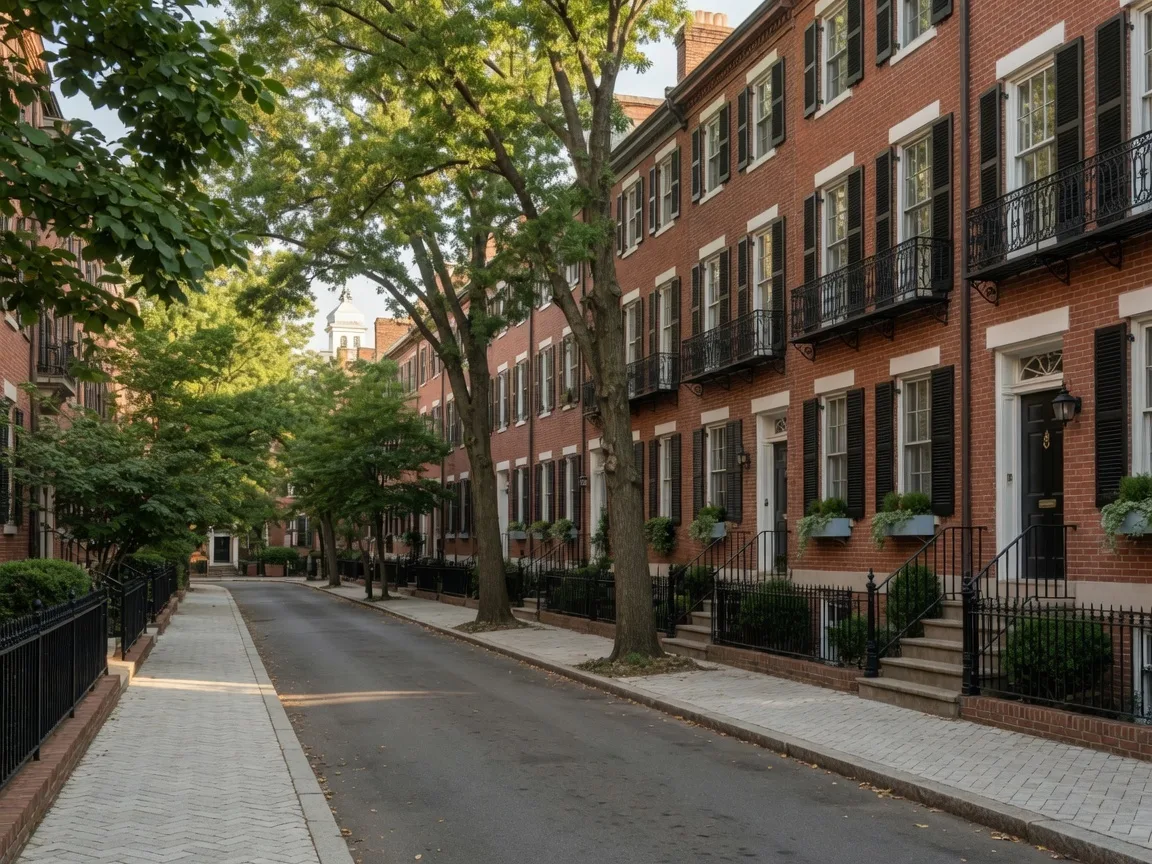 Georgetown neighborhood street with historic brick row houses
