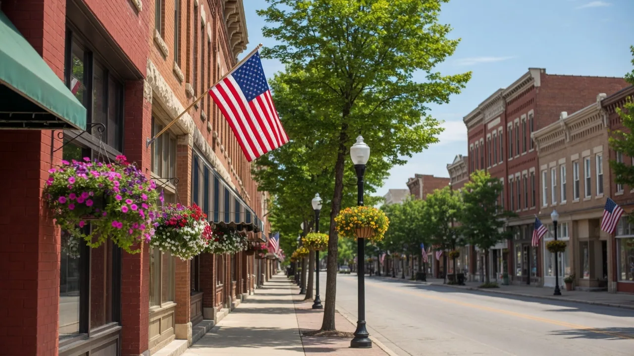 Tree-lined residential street in Crown Point, Indiana
