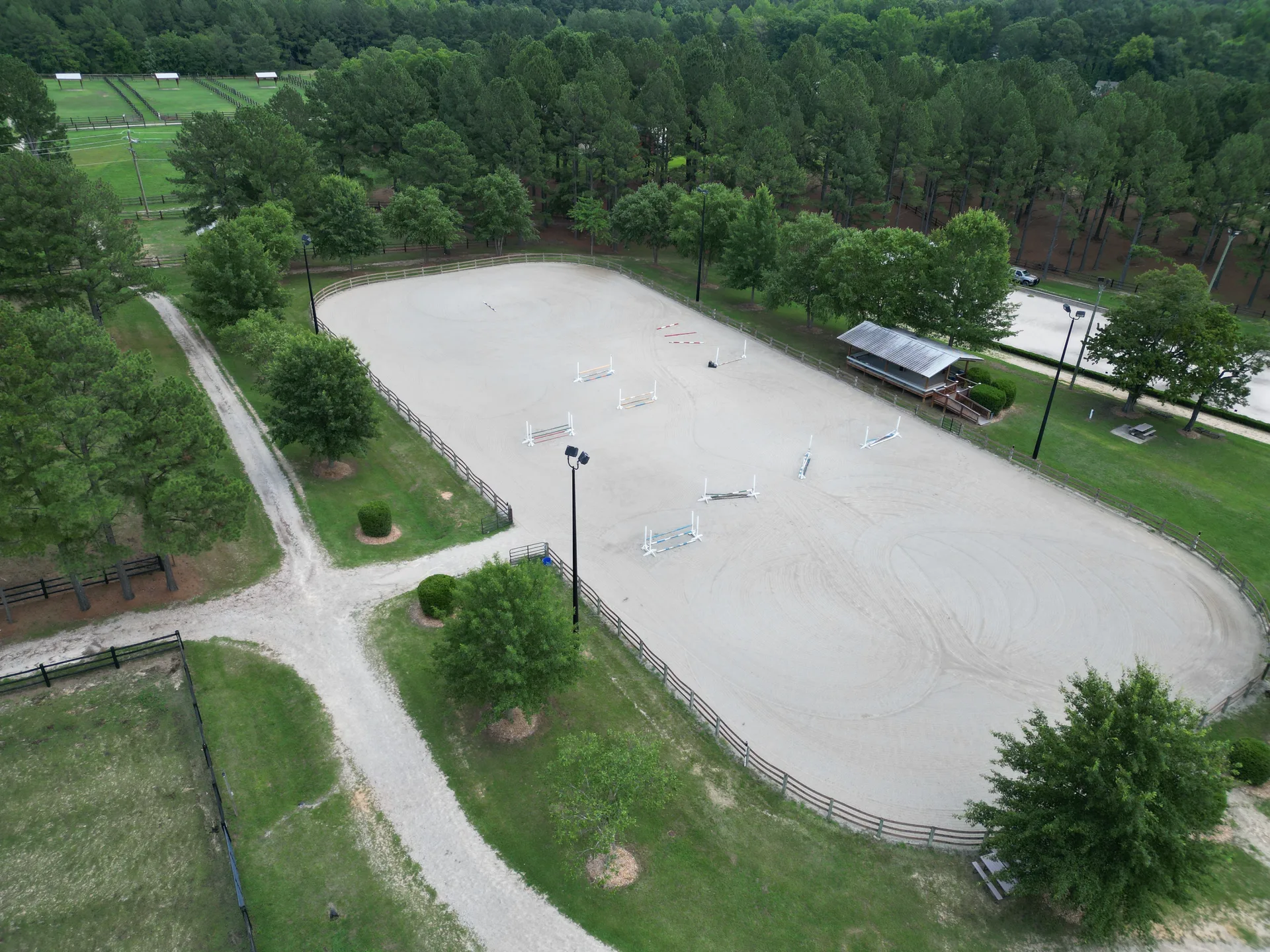 Aerial view of equestrian riding arena