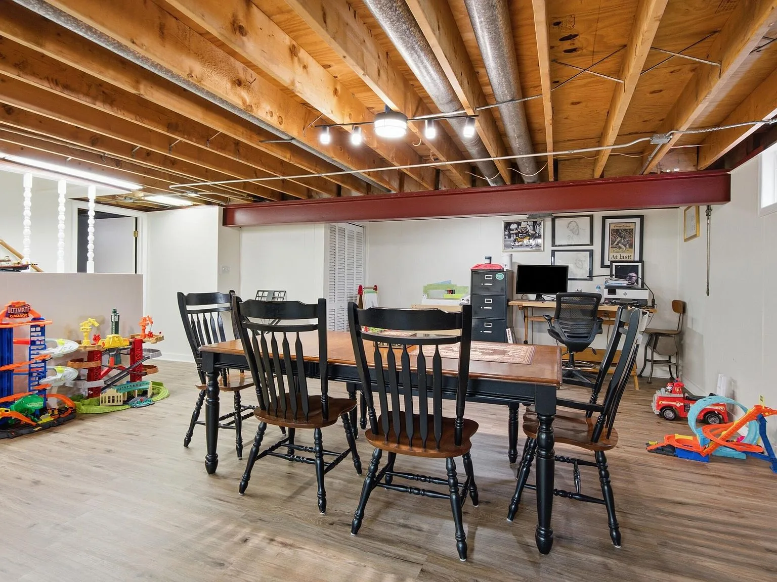 Finished basement flex space with LVP flooring