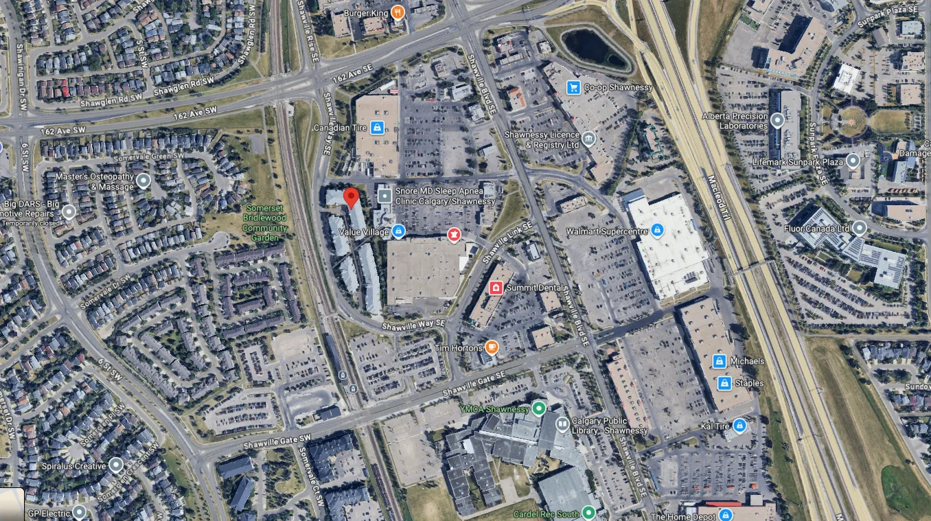 Aerial satellite map of Shawnessy neighborhood