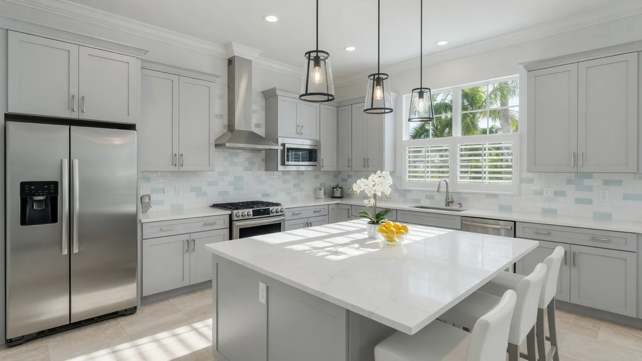 South Florida neighborhood with palm-tree-lined streets