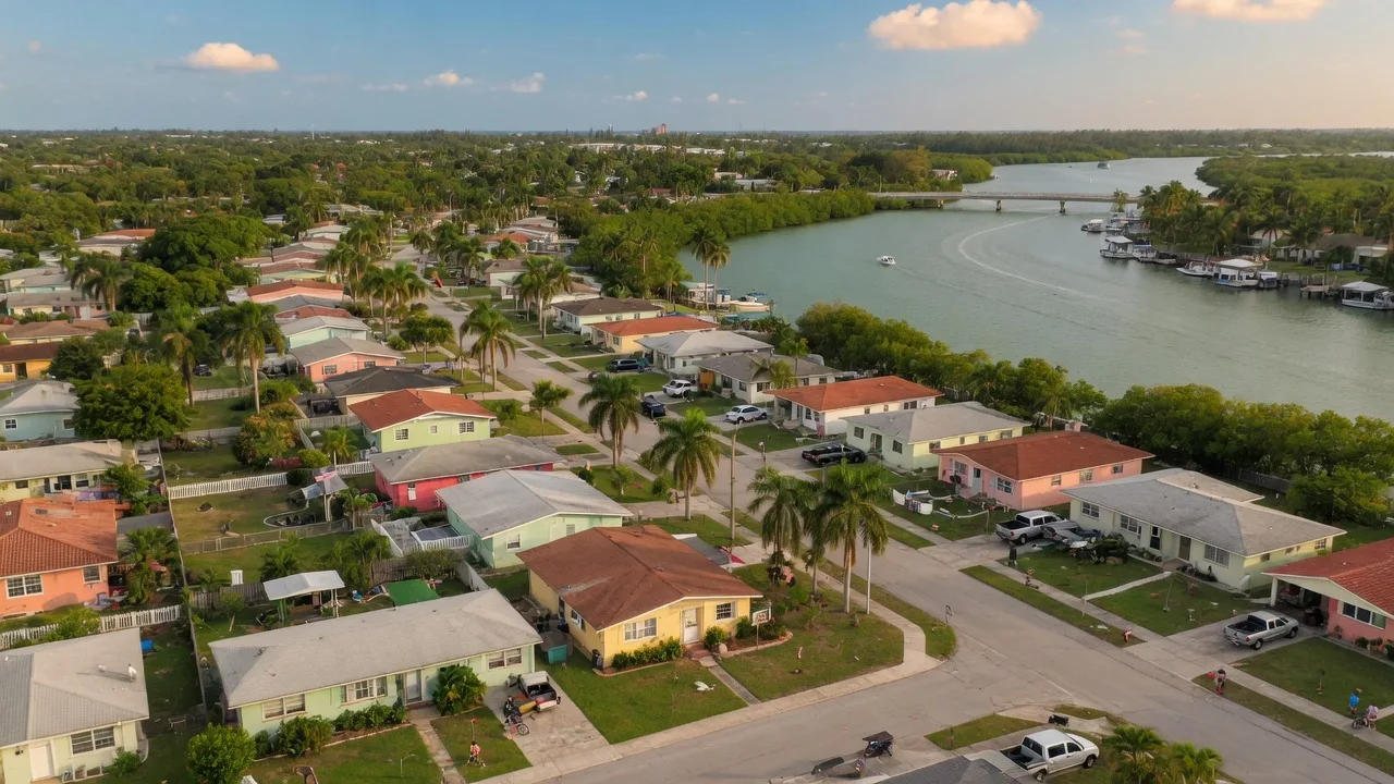Aerial view of an affordable South Florida neighborhood