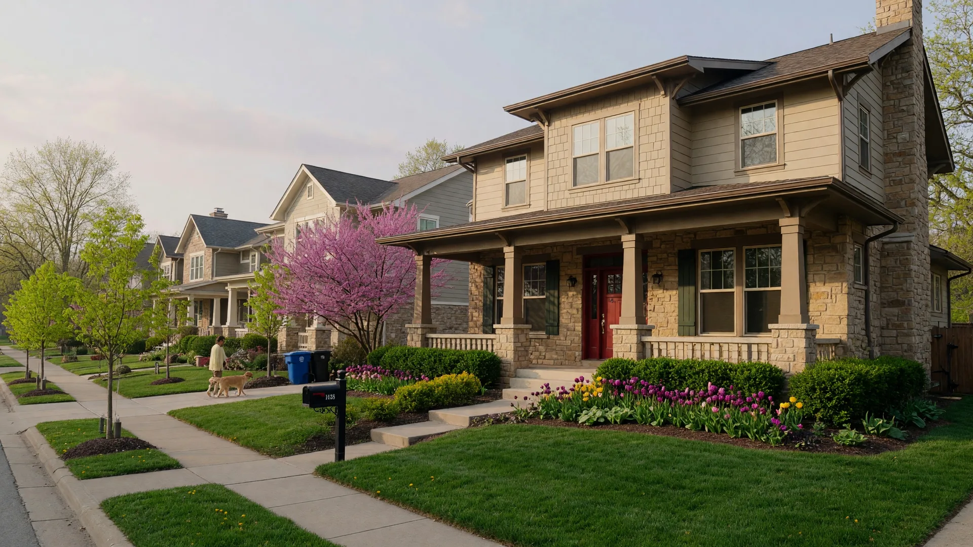 Newly built craftsman-style home in a Kansas City suburban neighborhood