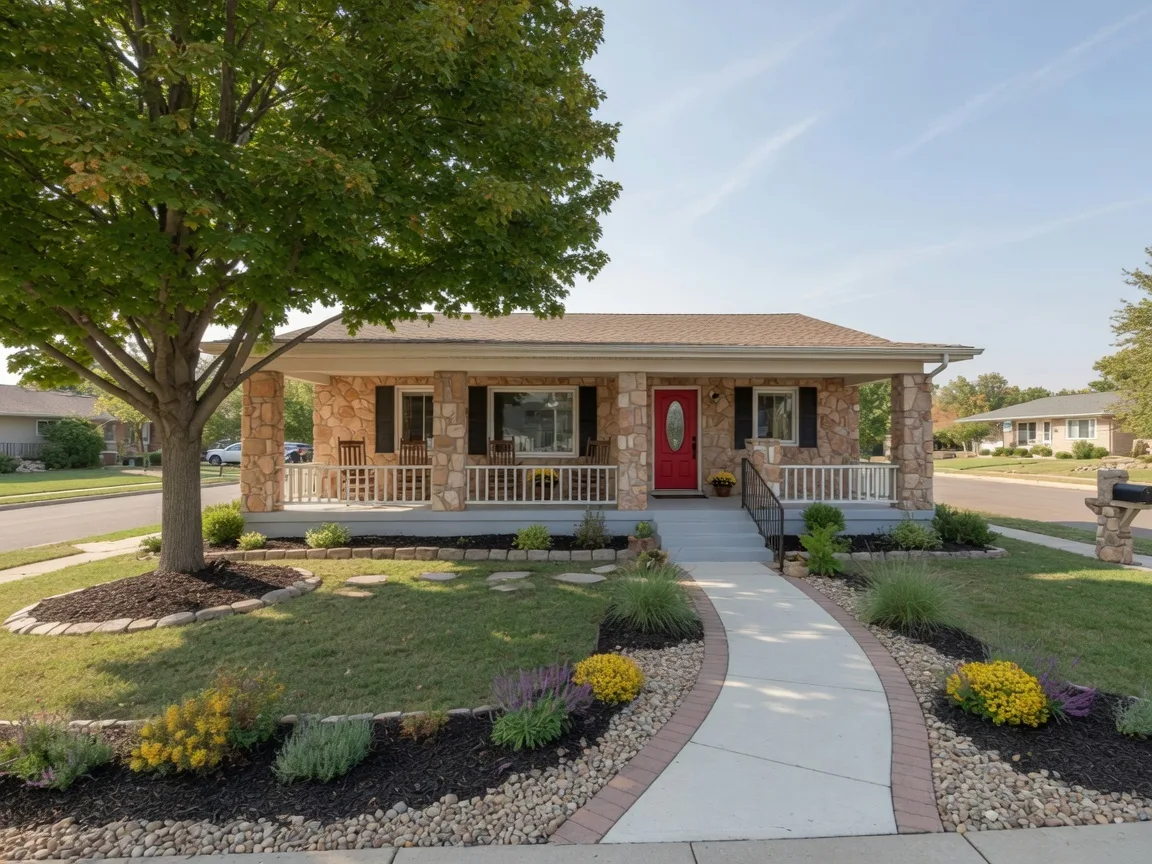 Single-story ranch home with easy access and low-maintenance landscaping