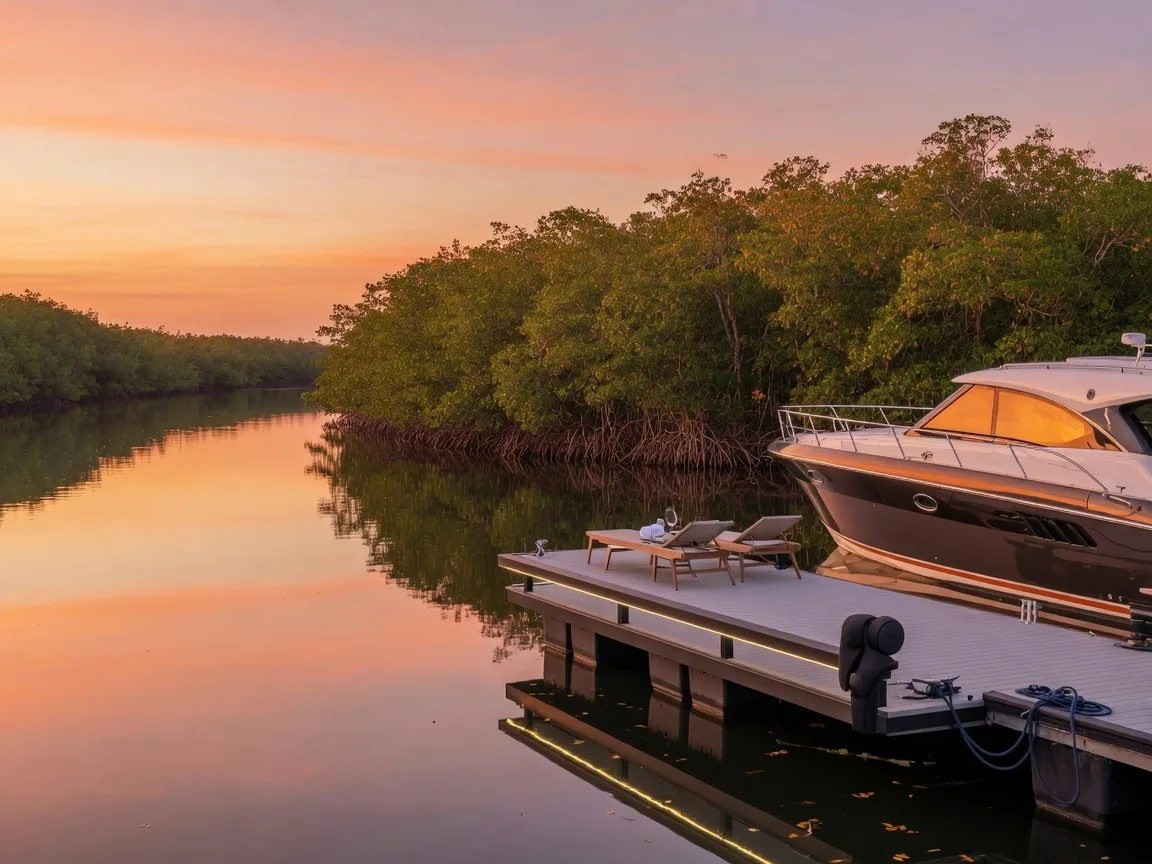 Waterfront dock at sunset in Florida