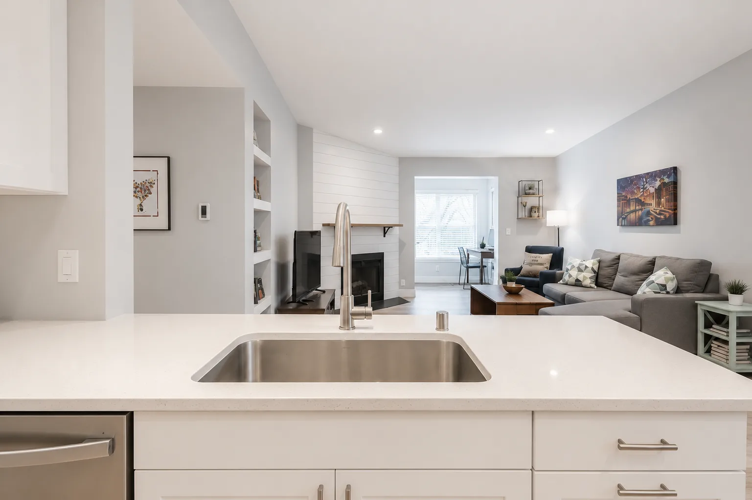 Kitchen-to-living-room view showing open floor plan