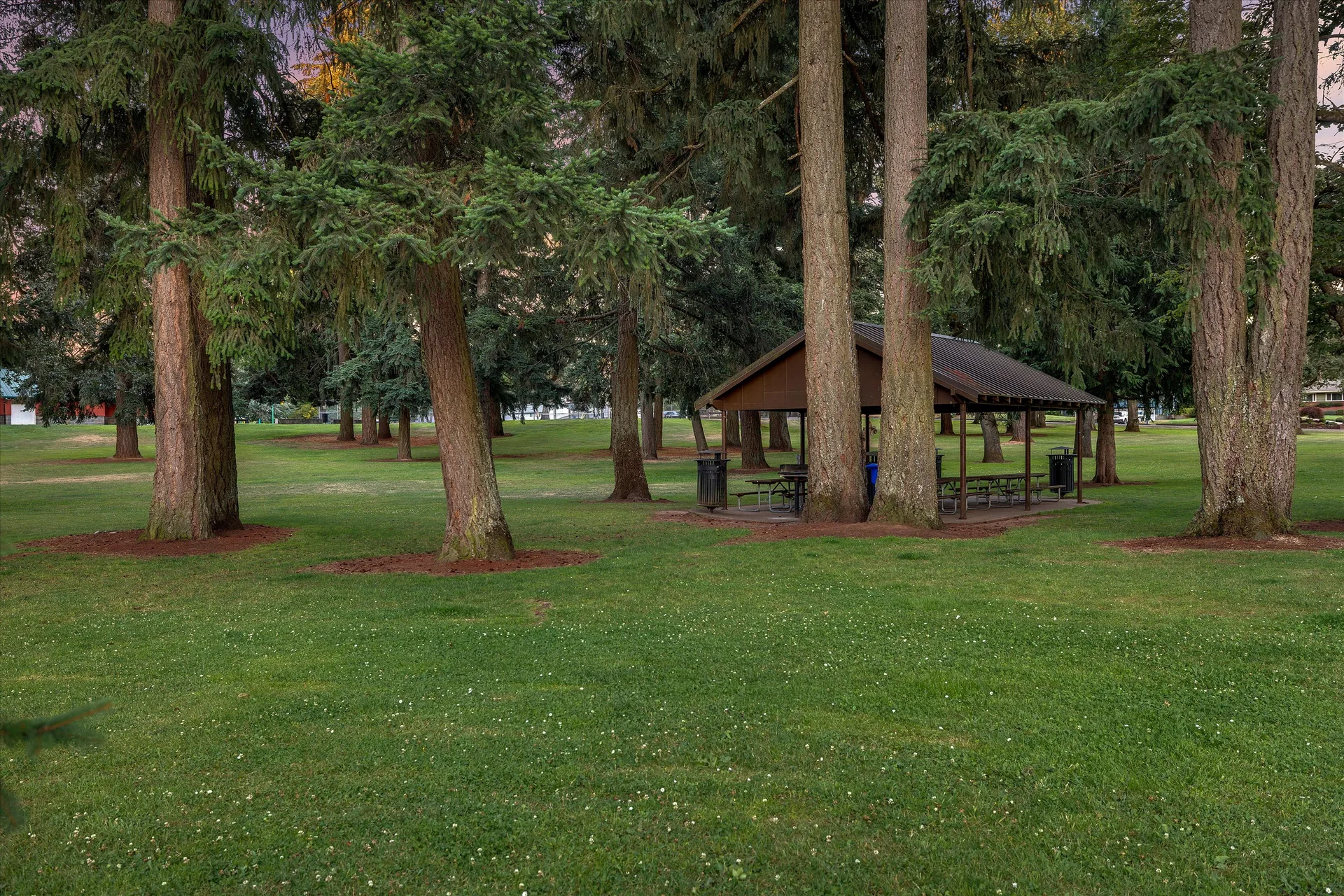 Rivercrest Park pavilion at golden hour