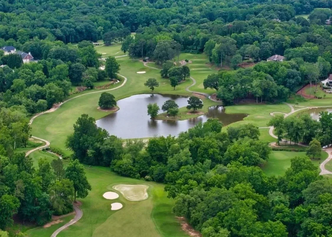 Aerial view of a golf course fairway in Chateau Elan Braselton Georgia