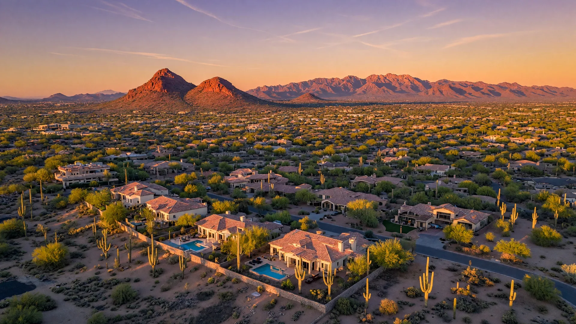 Beautiful luxury home exterior at twilight in Paradise Valley