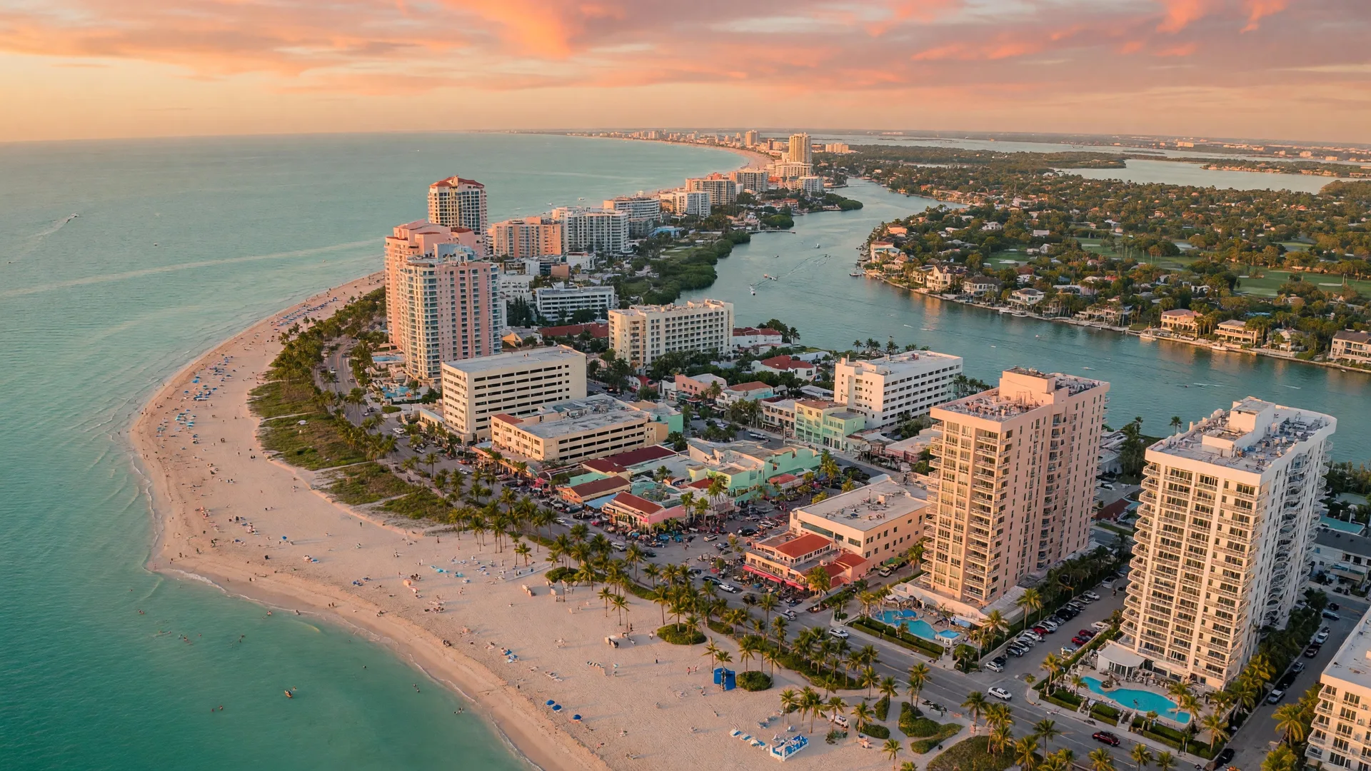 Florida coastline skyline at golden hour