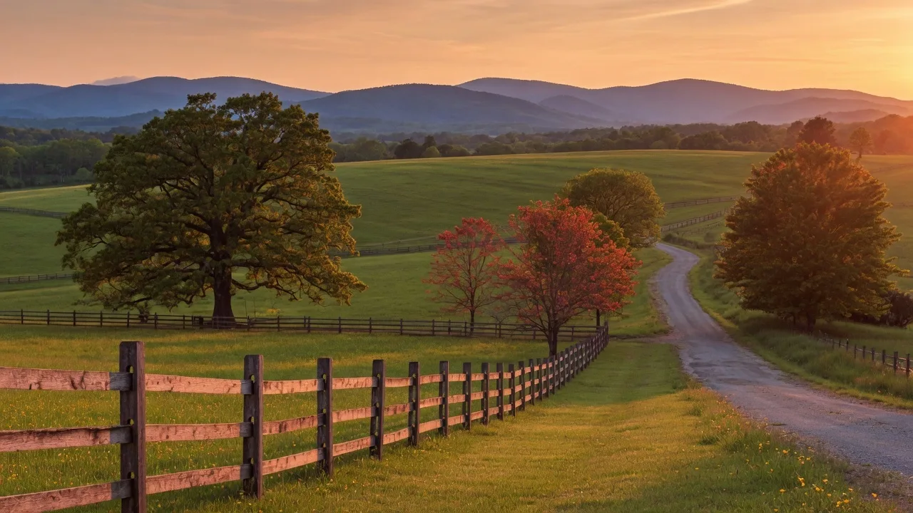 Rolling Virginia countryside with green pastures and Blue Ridge foothills near Sumerduck