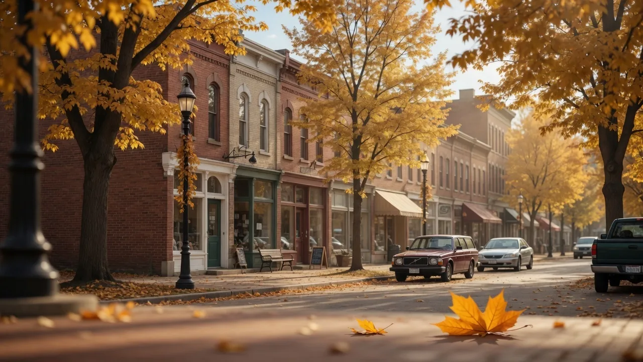Charming downtown Berea, Ohio on a sunny afternoon