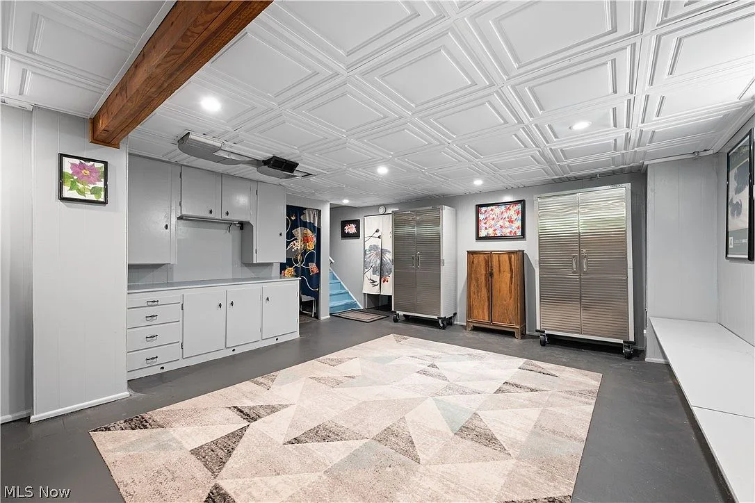 Basement rec room and workshop area