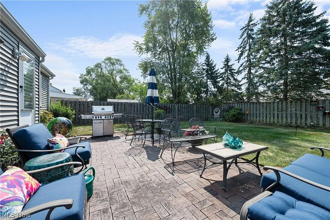 Fully fenced backyard with brick paver patio