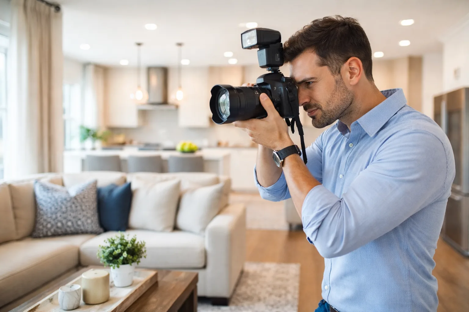 Professional living room photography preparing a home for market