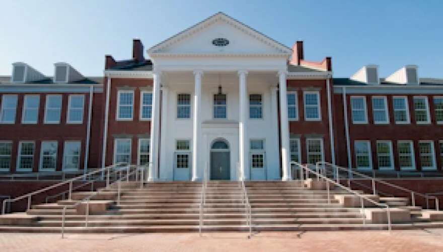 Cary Arts Center classical revival brick facade with white portico columns in Downtown Cary, NC