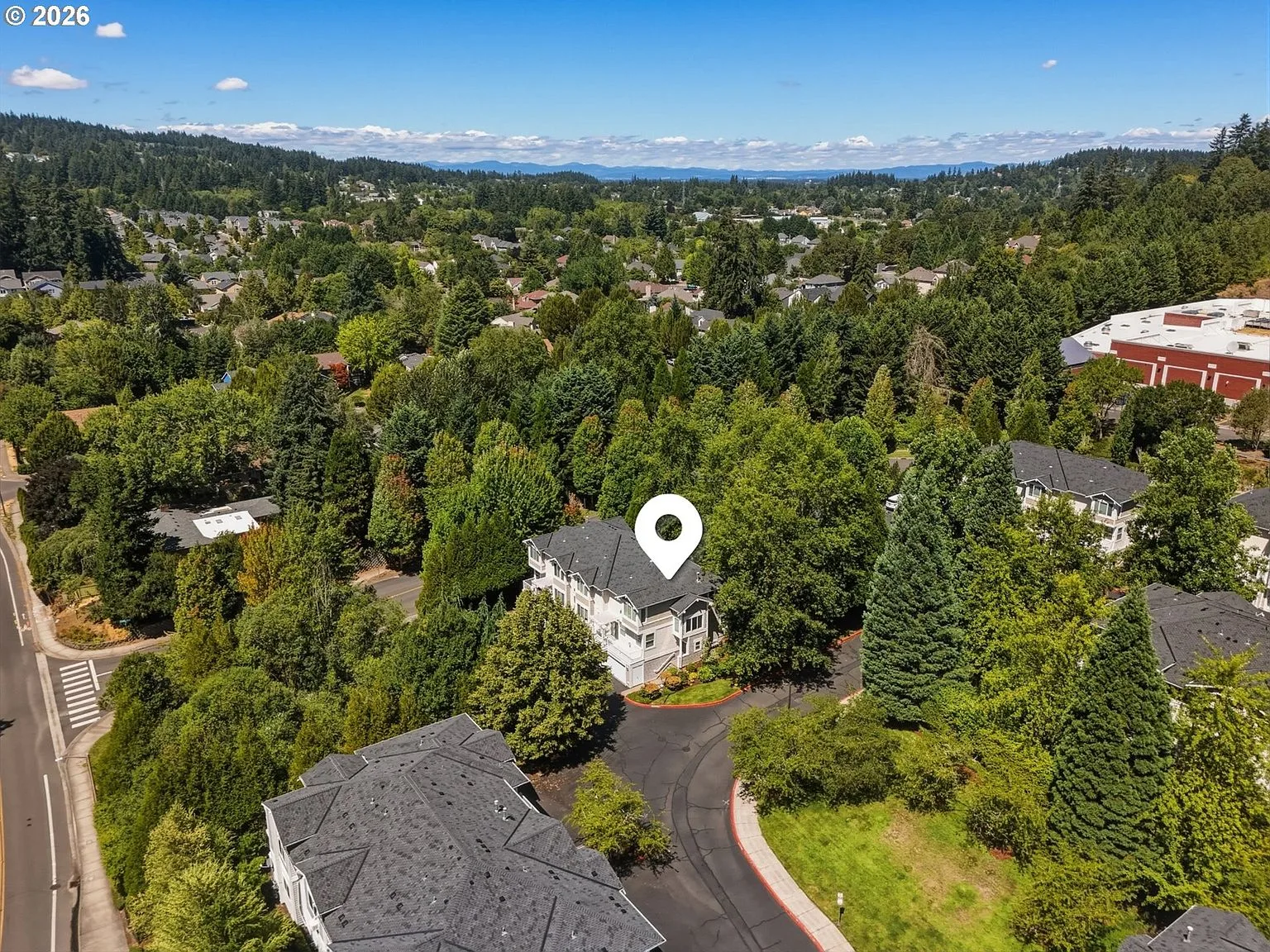 Aerial drone shot of the townhouse complex