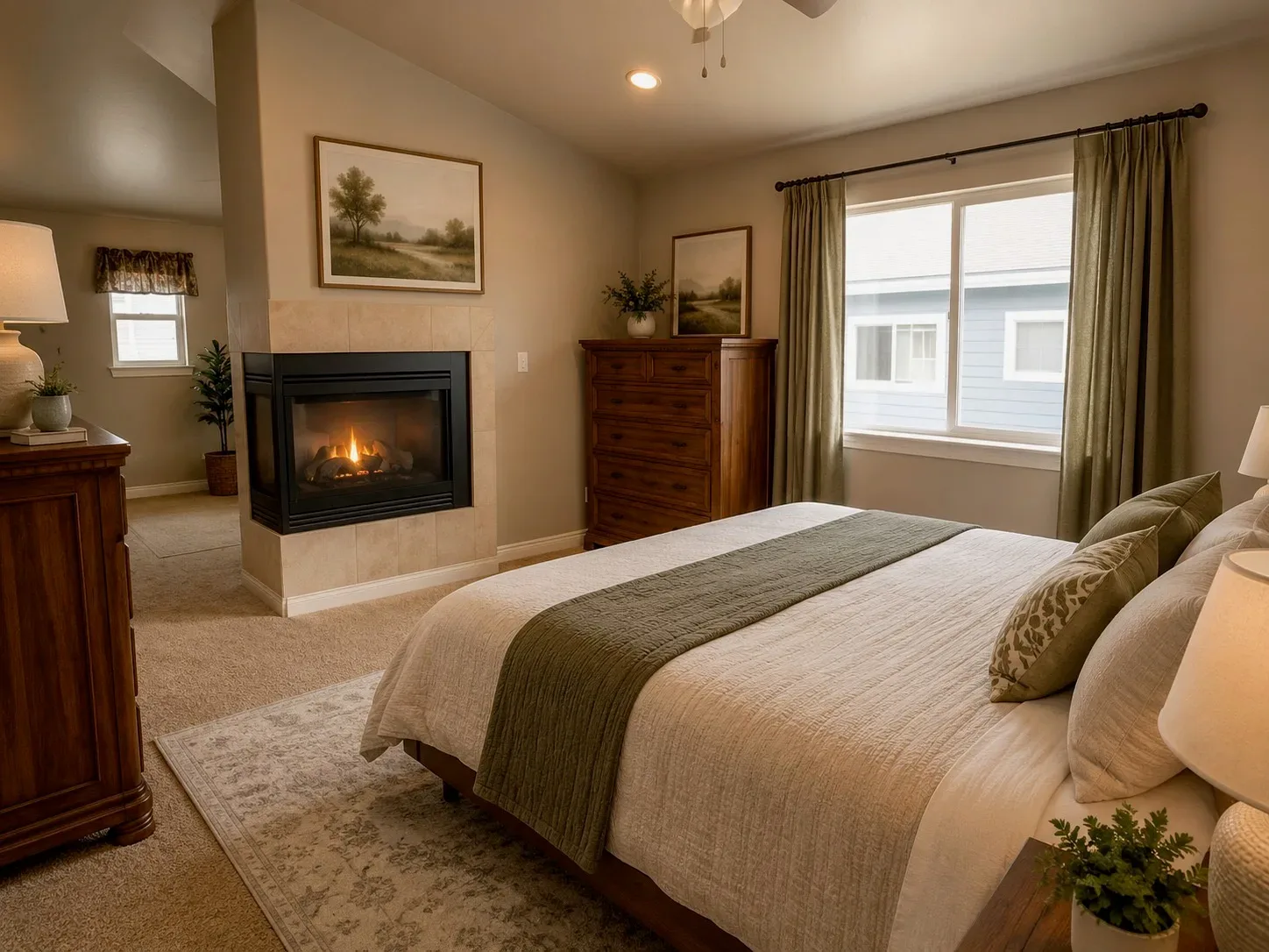 Primary bedroom with gas fireplace