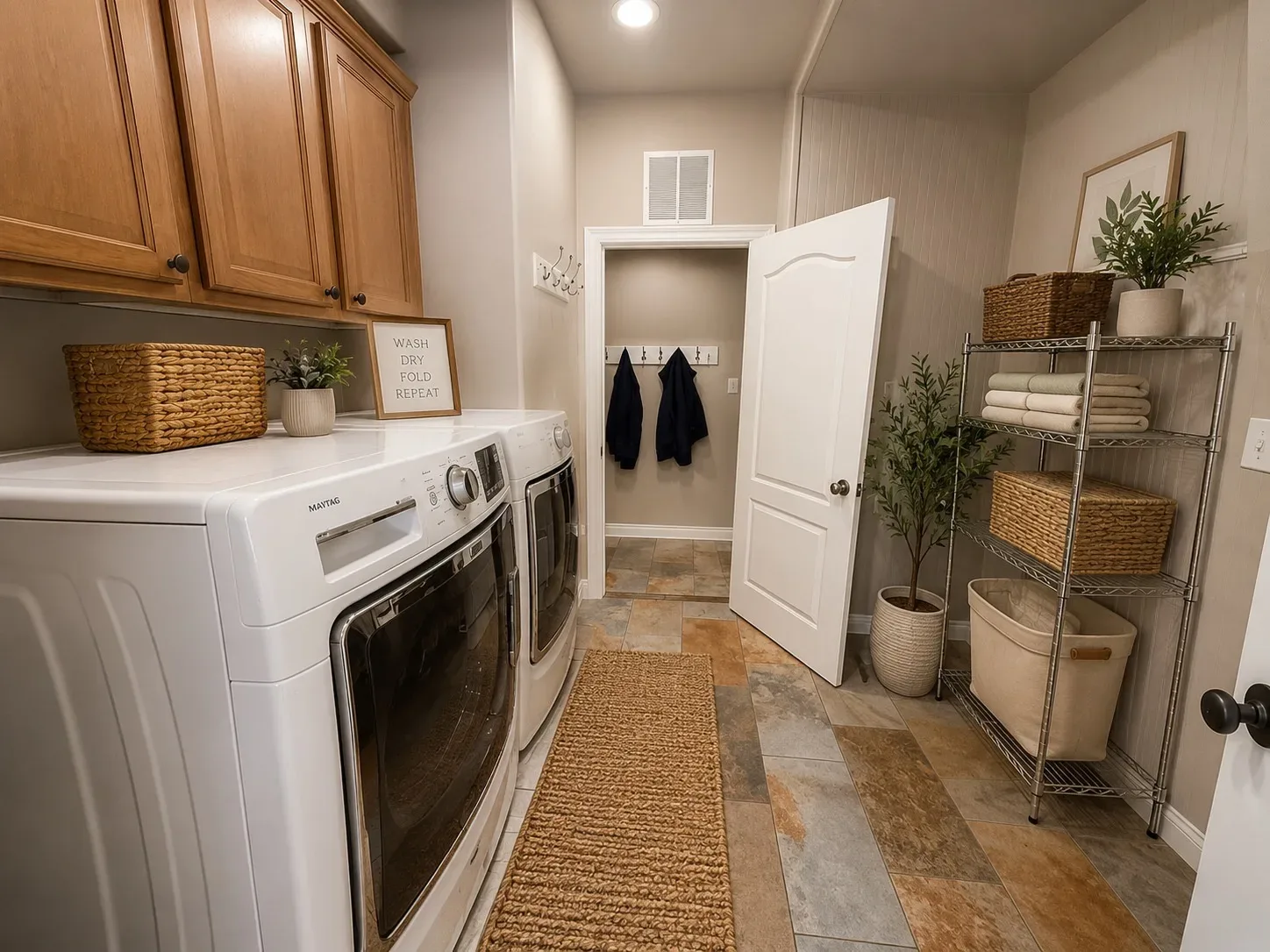 Laundry room with storage cabinets