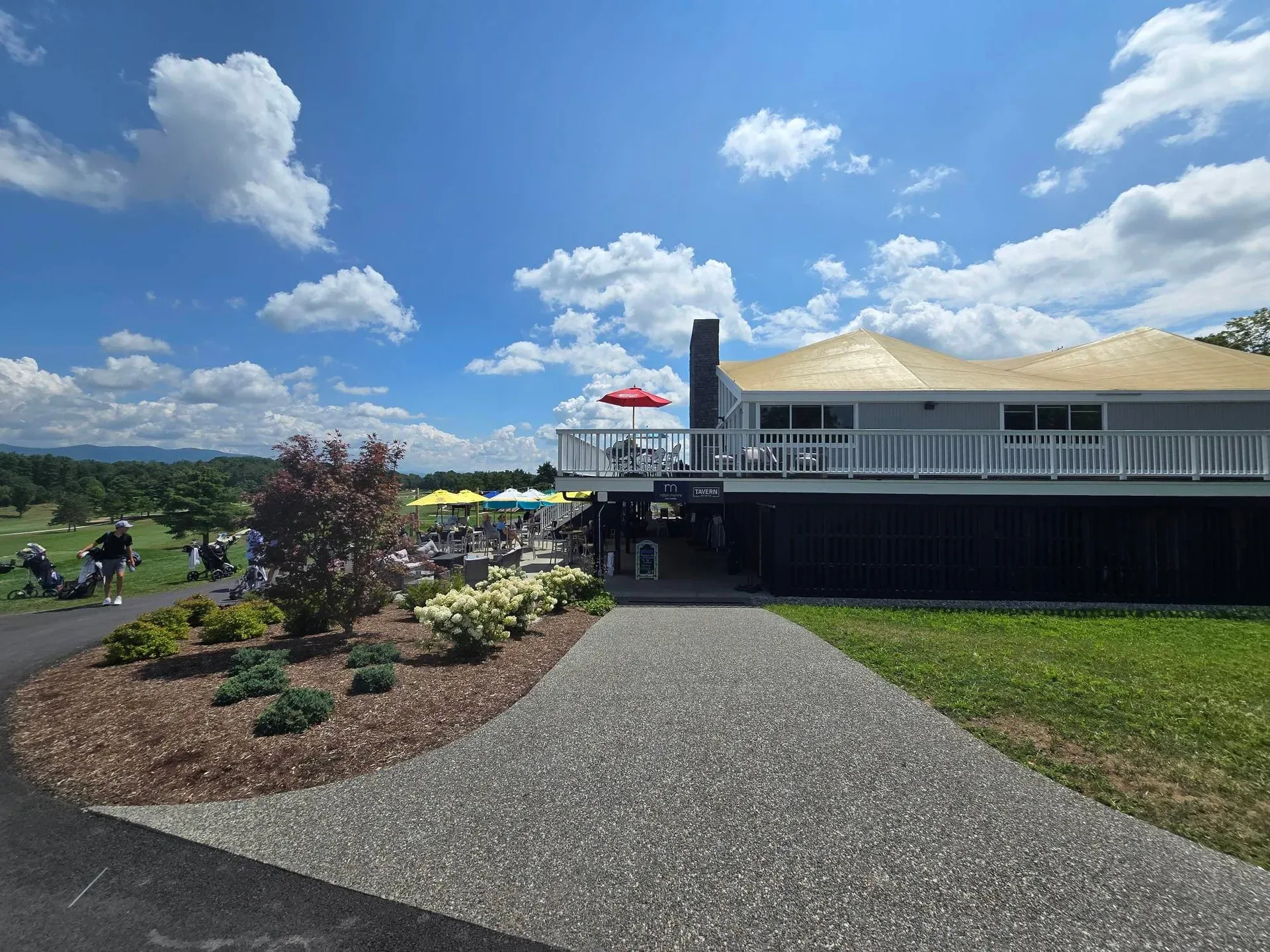 Golfers gather at the clubhouse before heading out on the course