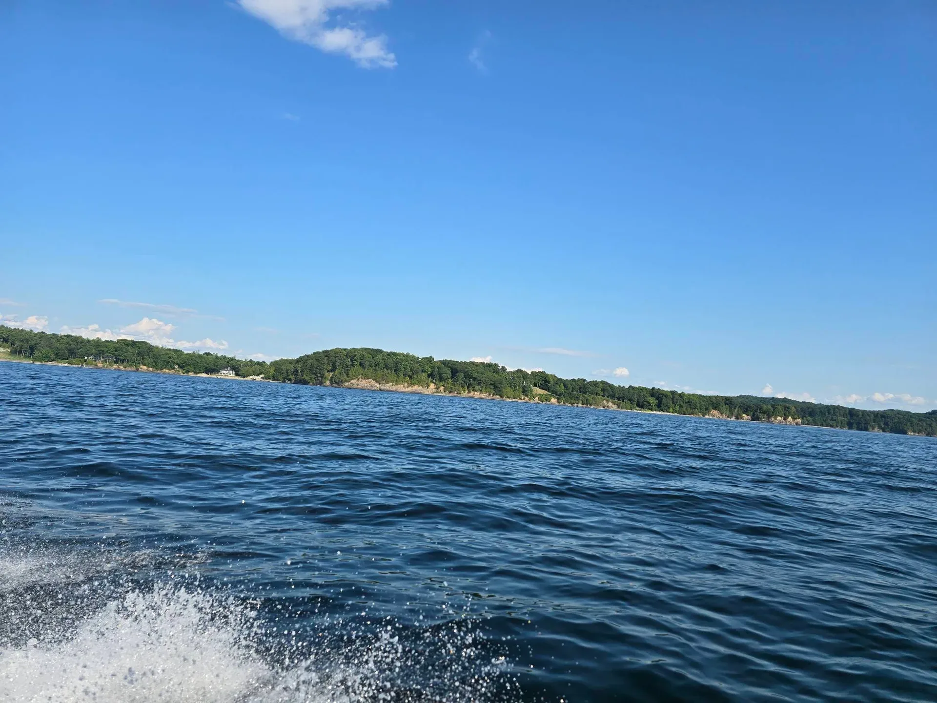 The Burlington waterfront as seen from a boat on Lake Champlain