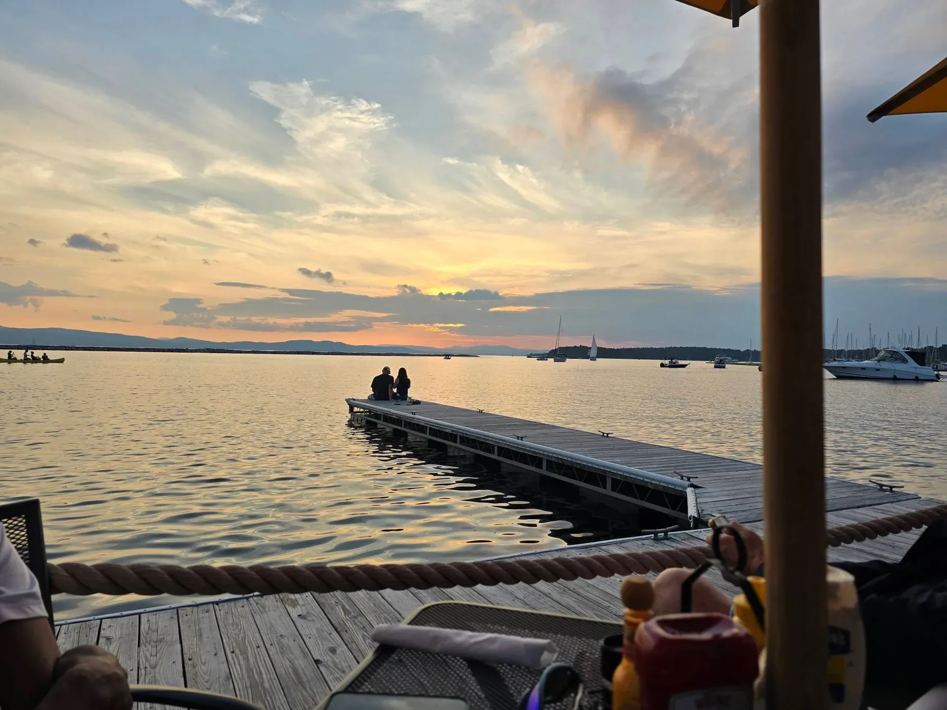 Dining by the water as the sun sets over Lake Champlain in Burlington, Vermont