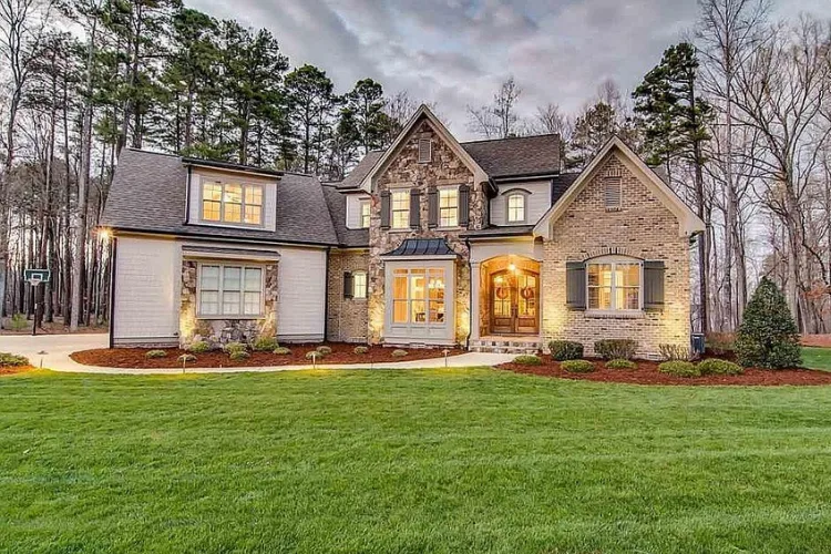 Stone facade home exterior in Treyburn, Durham
