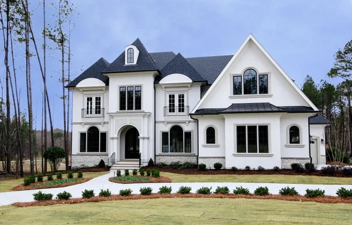 White stucco estate home in Colvard Farms, Durham