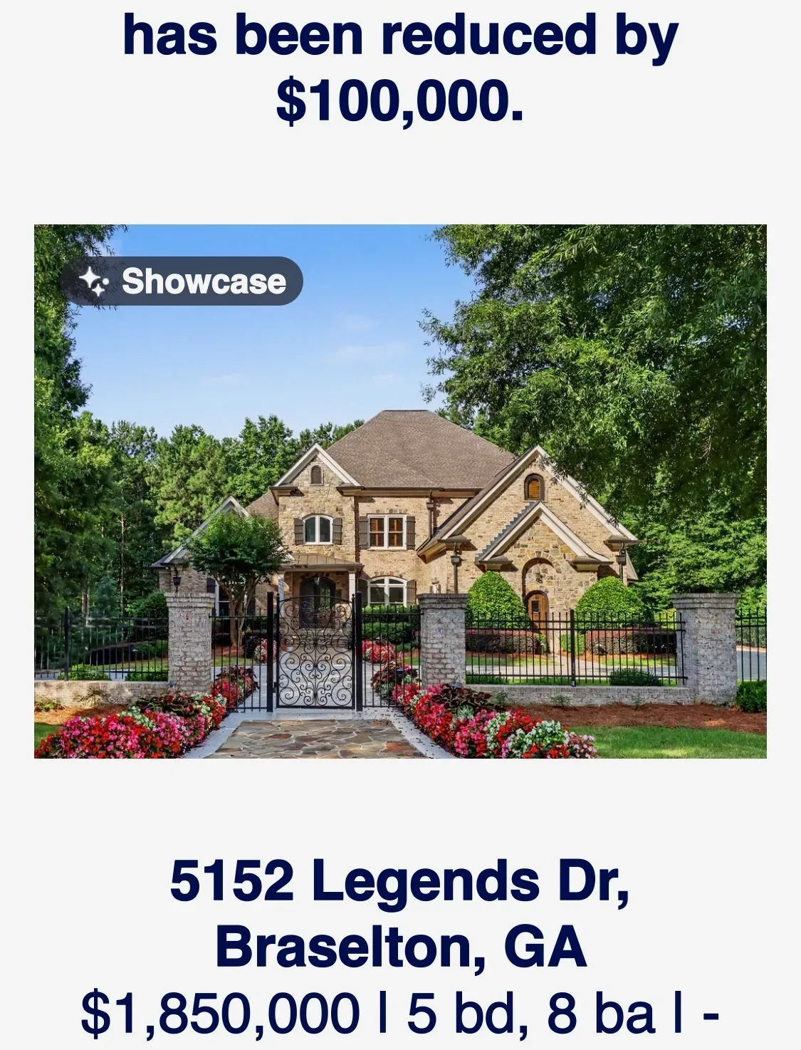 5152 Legends Dr, a luxury estate now priced at $1,850,000 in The Legends section of Chateau Elan, Braselton Georgia
