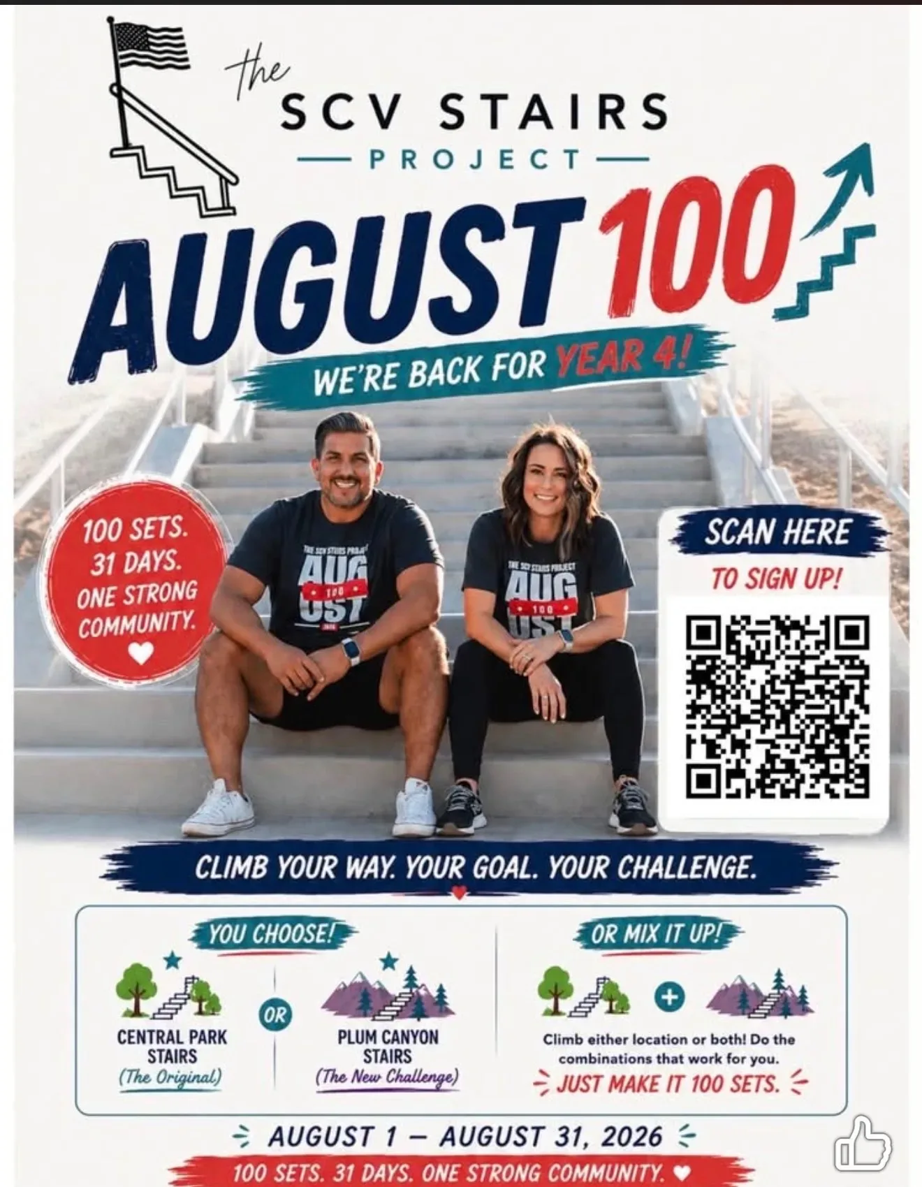 August 100 Challenge flyer with QR code to sign up