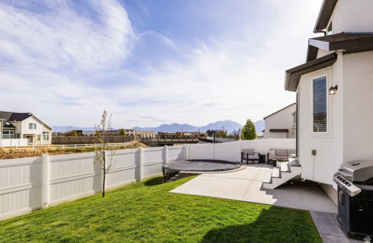 Backyard patio with mountain views in Herriman, Utah