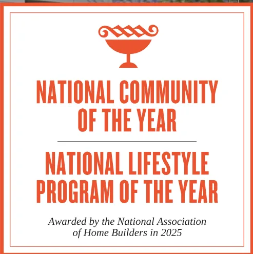 Award placard recognizing Pecan Square as NAHB 2025 National Community of the Year and National Lifestyle Program of the Year