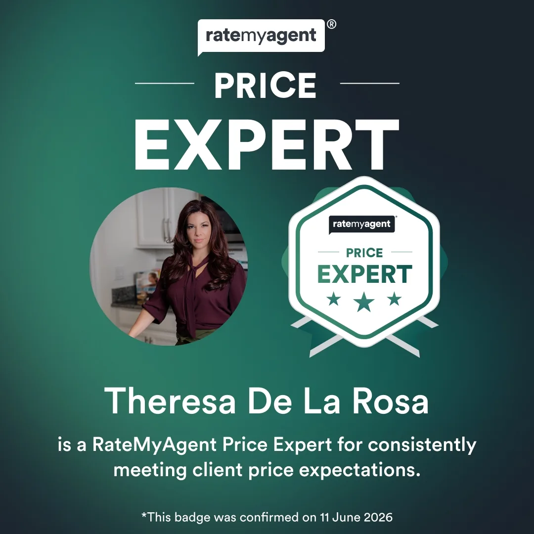 RateMyAgent Renowned Price Expert badge, recognizing Theresa De La Rosa as a Price Expert for two consecutive years