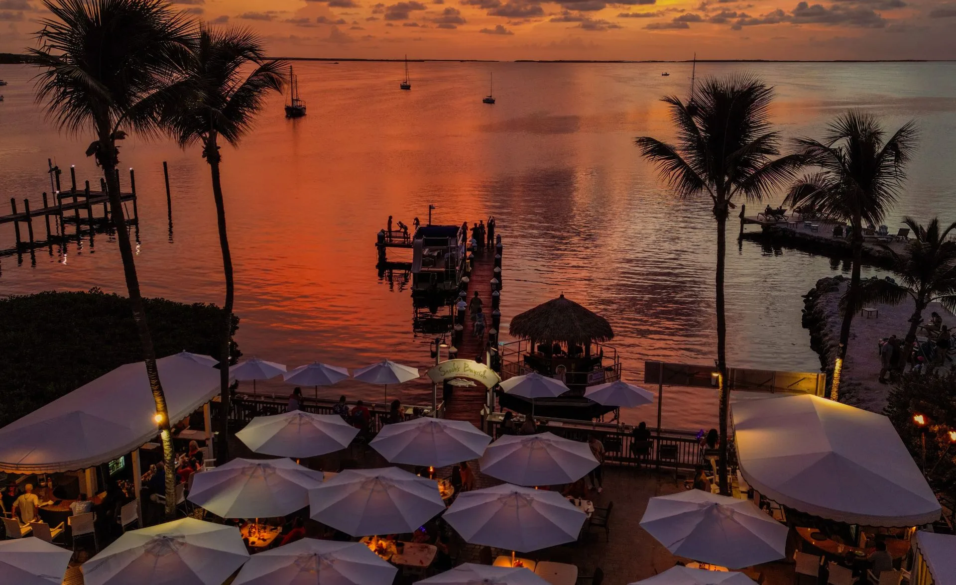 Snooks Bayside Restaurant and Grand Tiki Bar waterfront patio in Key Largo Florida