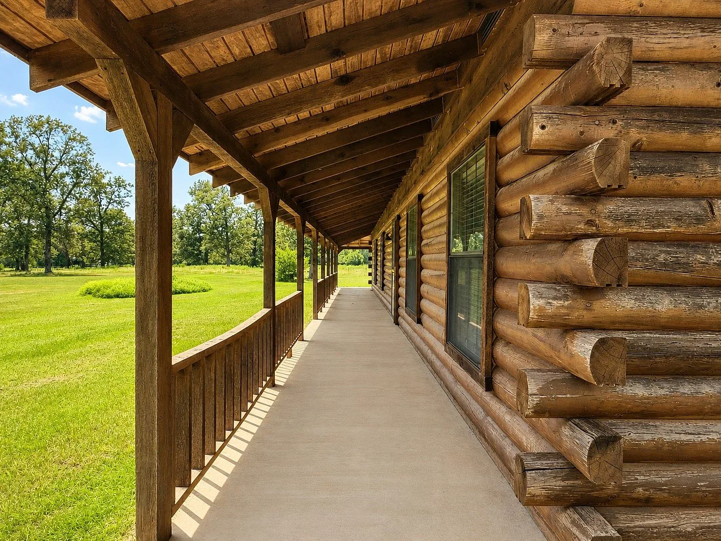 View from the wrap-around porch overlooking mature trees