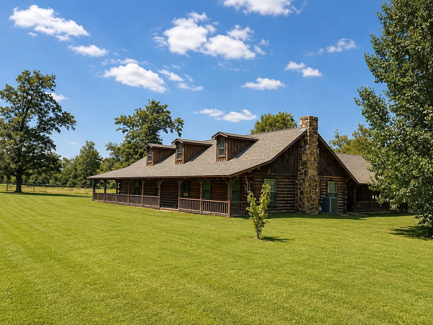 Corner angle showing front and side of log cabin