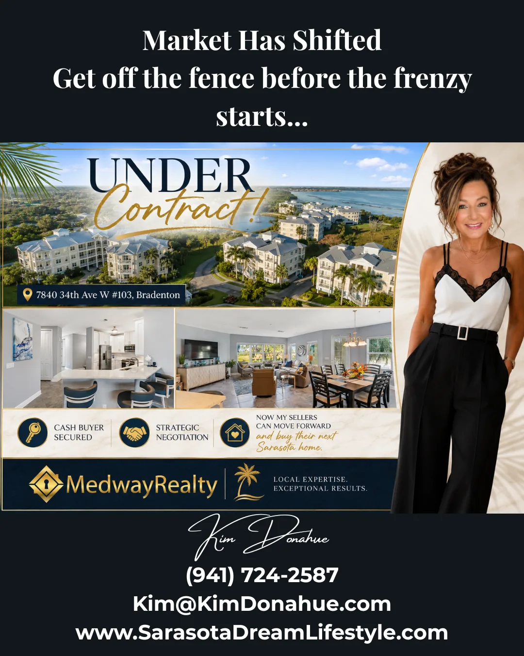 Marketing flyer for 7840 34th Avenue W #103 in Palma Sola Bay Club, now under contract with Kim Donahue