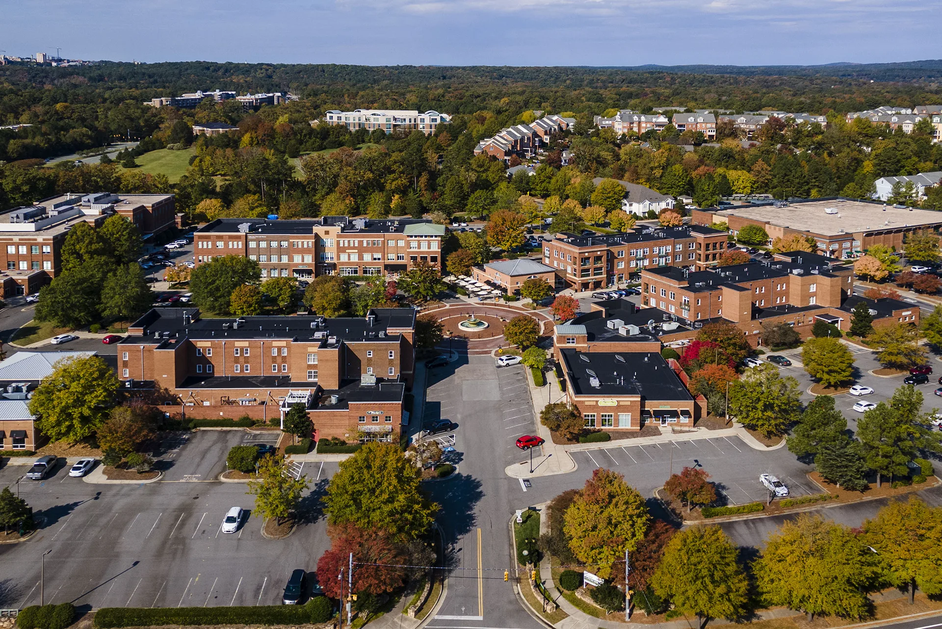 Meadowmont Village Center Aerial Drone View Chapel Hill NC