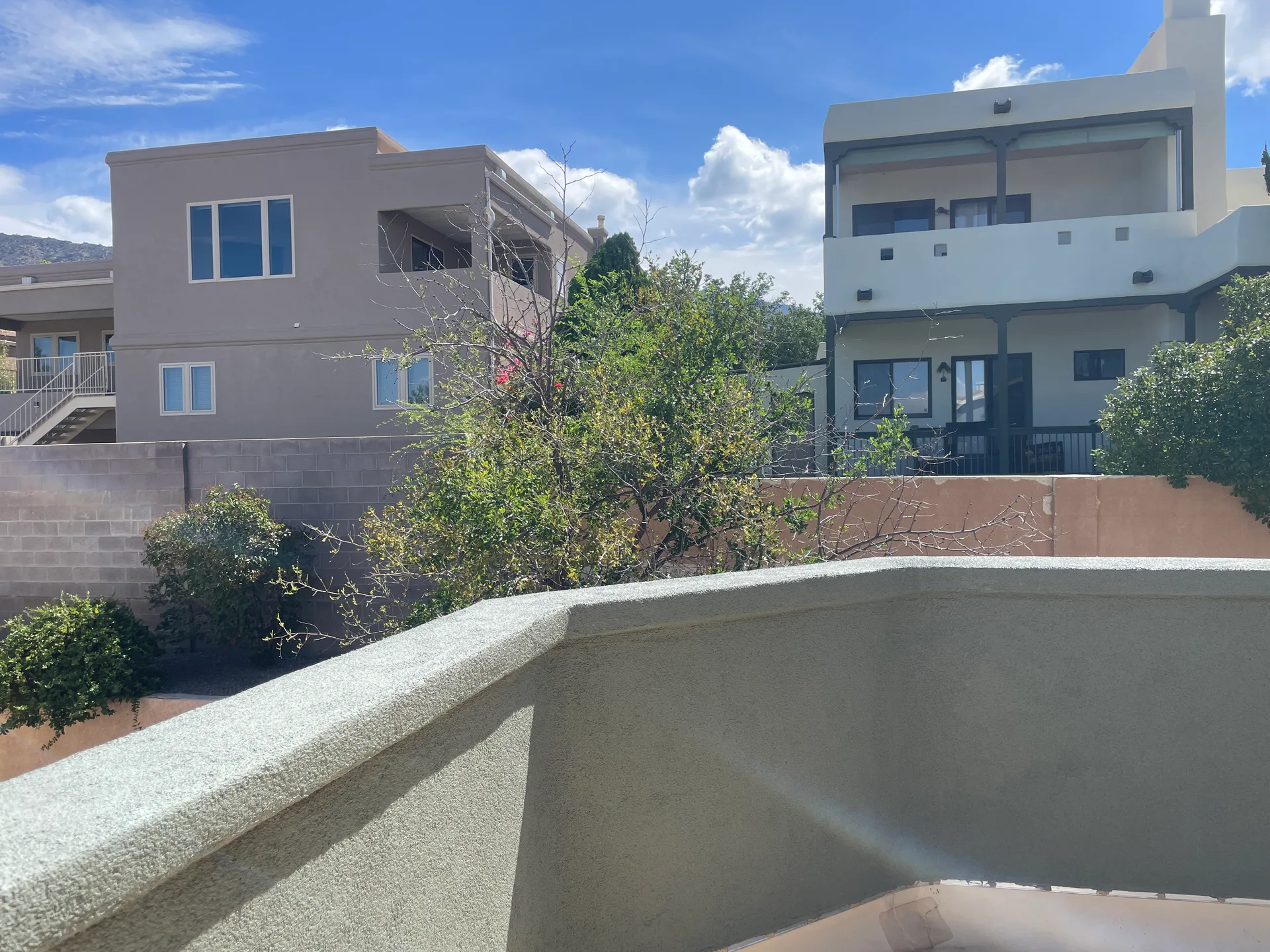 Elevated balcony terrace view overlooking the residential neighborhood