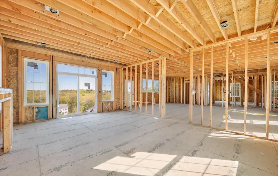 Interior framing with sliding glass door openings