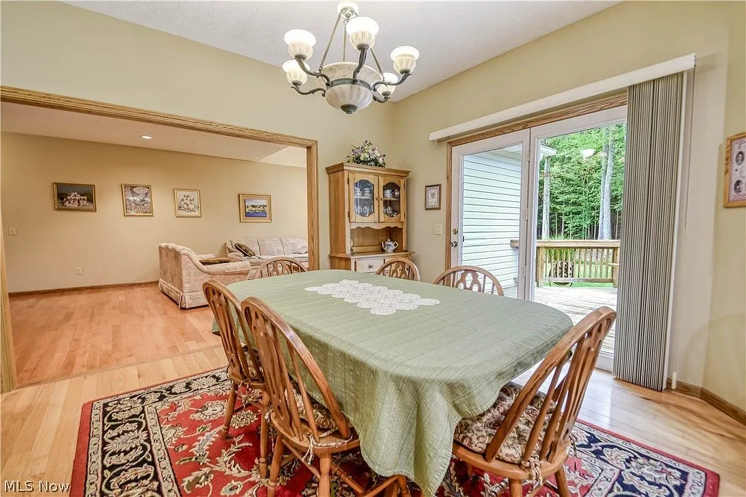 Dining room with sliding glass door to deck
