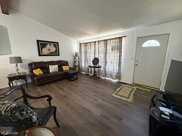 Living room entry with vaulted ceiling