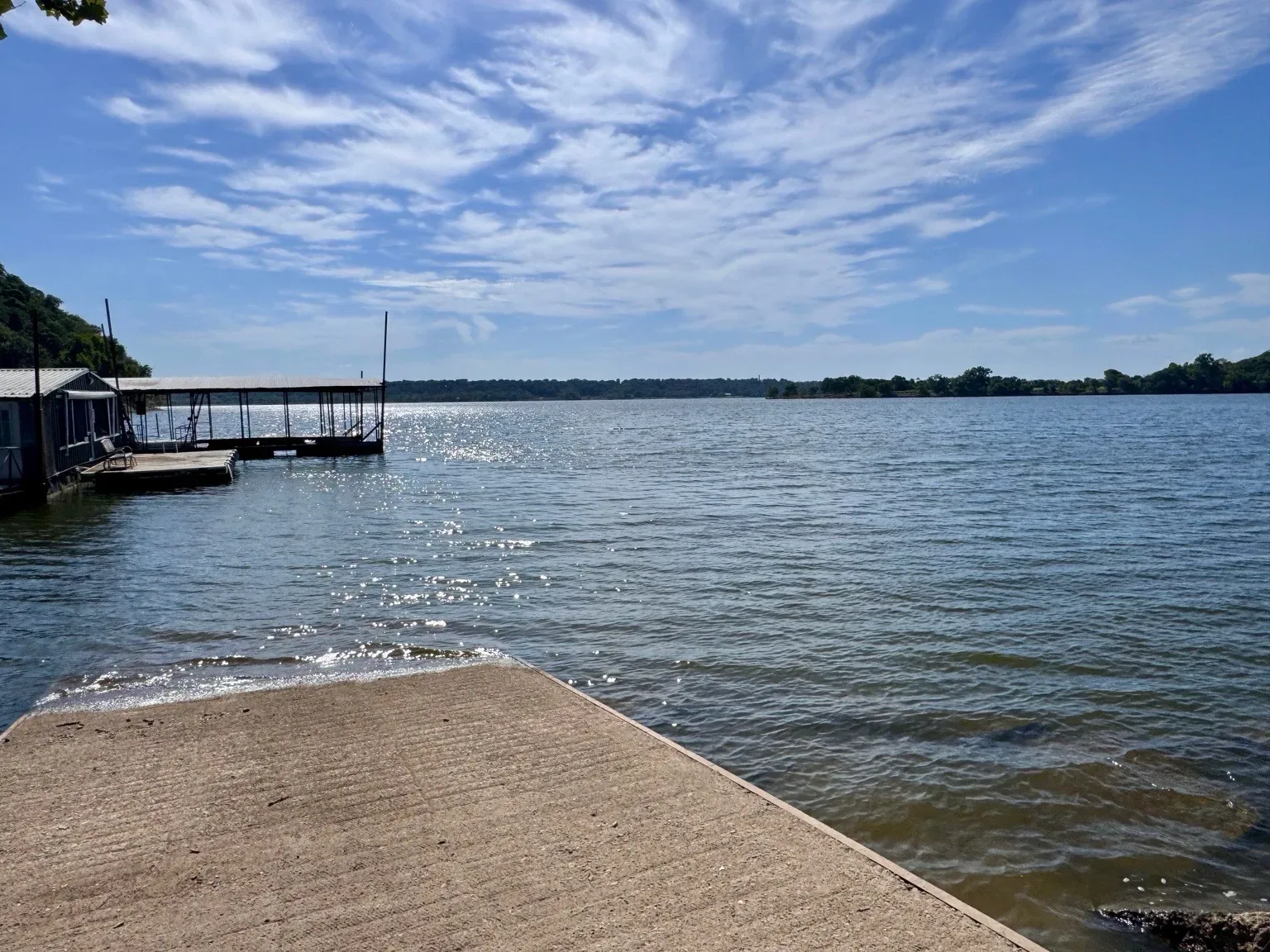 Boat ramp opening onto Lake Hudson providing lake access for recreation