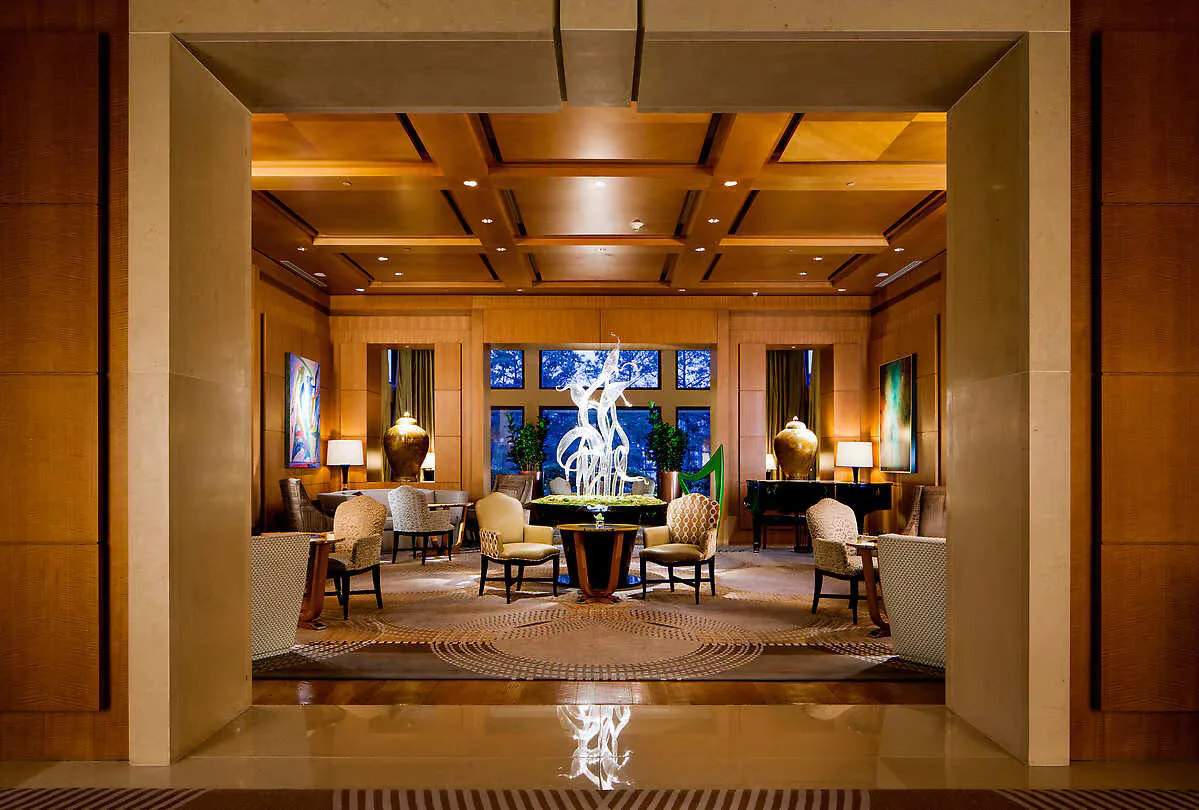 Elegant lobby lounge interior at The Umstead Hotel and Spa in Cary North Carolina