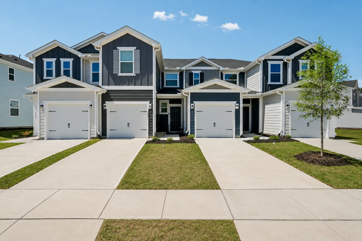 New construction townhome in South Durham NC seen from the street