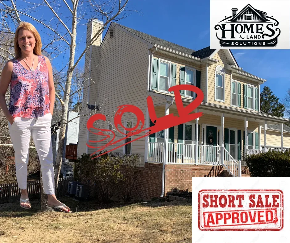 Two-story colonial home with a Short Sale Approved sign, a recent successful short sale by Barbara Jennings