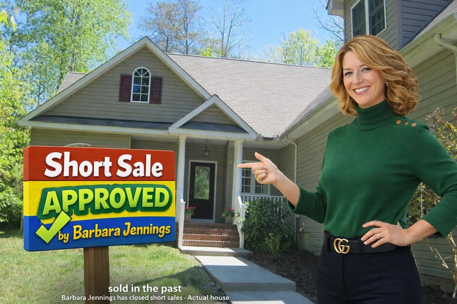 Traditional home with a front porch and brick stoop, short sale approved by Barbara Jennings